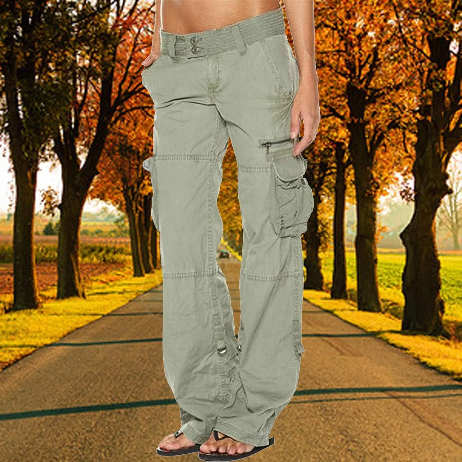 Bengbobar Women Cargo Pants High Rise Military Tactical Pants Women Baggy Pants Straight Wide Leg Trousers with Pockets