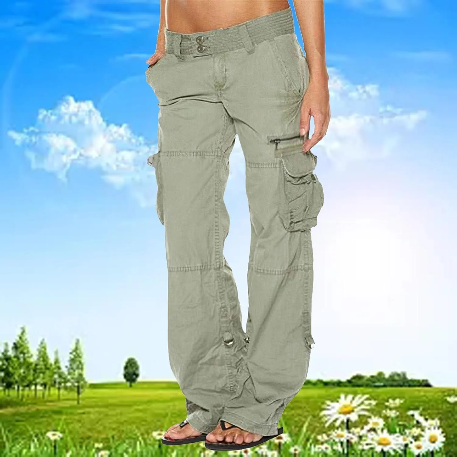 Bengbobar Women Cargo Pants High Rise Military Tactical Pants Women Baggy Pants Straight Wide Leg Trousers with Pockets