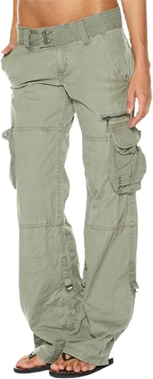 Bengbobar Women Cargo Pants High Rise Military Tactical Pants Women Baggy Pants Straight Wide Leg Trousers with Pockets