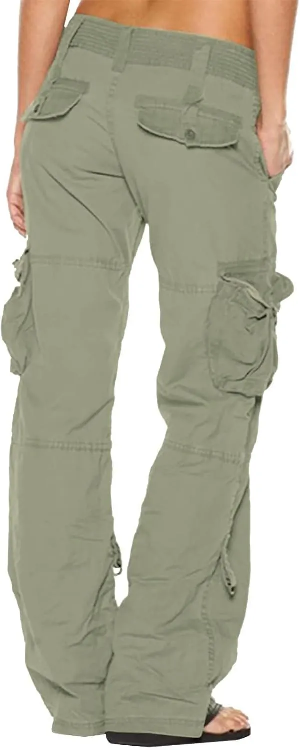 Bengbobar Women Cargo Pants High Rise Military Tactical Pants Women Baggy Pants Straight Wide Leg Trousers with Pockets