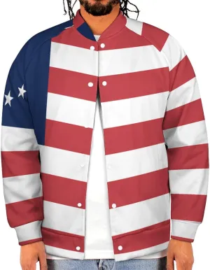 Betsy Ross Flag U.S.A Lightweight Men's Baseball Jackets Relaxed Fit Varsity Bomber Jacket Windbreaker Coat