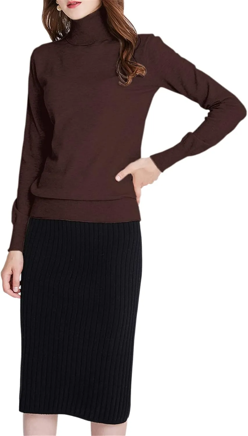 Betusline Women Basic Solid Slim Fit Turtleneck Sweater Pullover
