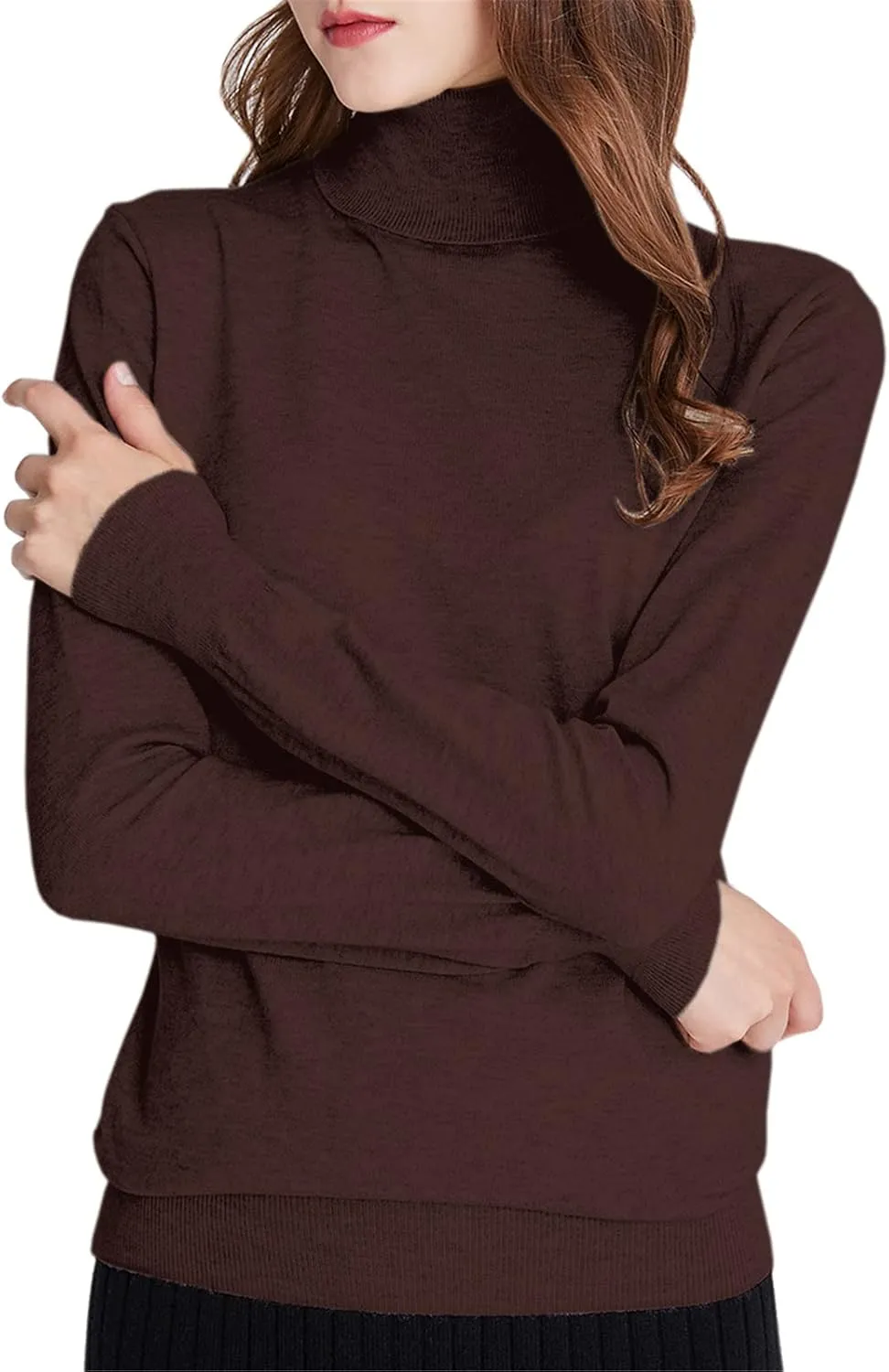 Betusline Women Basic Solid Slim Fit Turtleneck Sweater Pullover