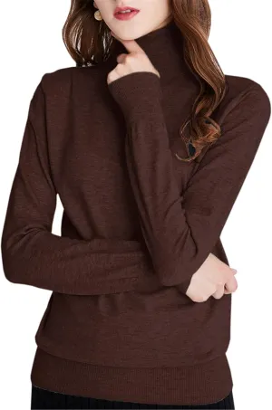 Betusline Women Basic Solid Slim Fit Turtleneck Sweater Pullover