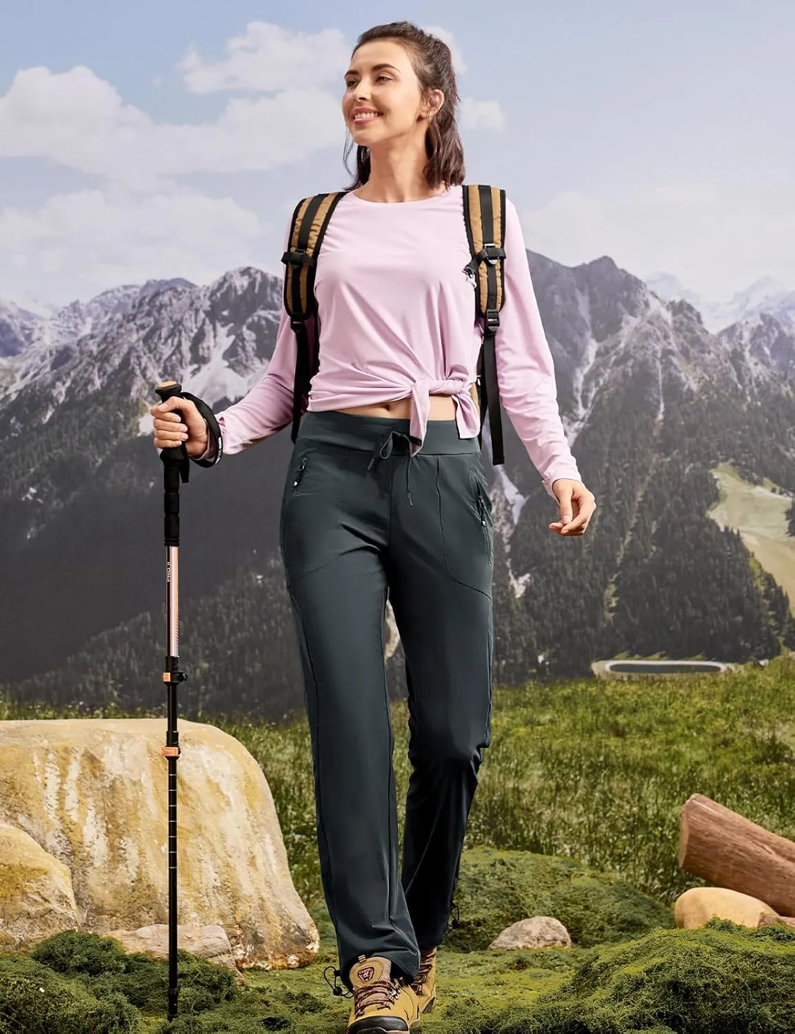 BGOWATU Women's Hiking Pants Lightweight Quick Dry Casual Joggers with Zipper Pockets Athletic Water Resistant Outdoor