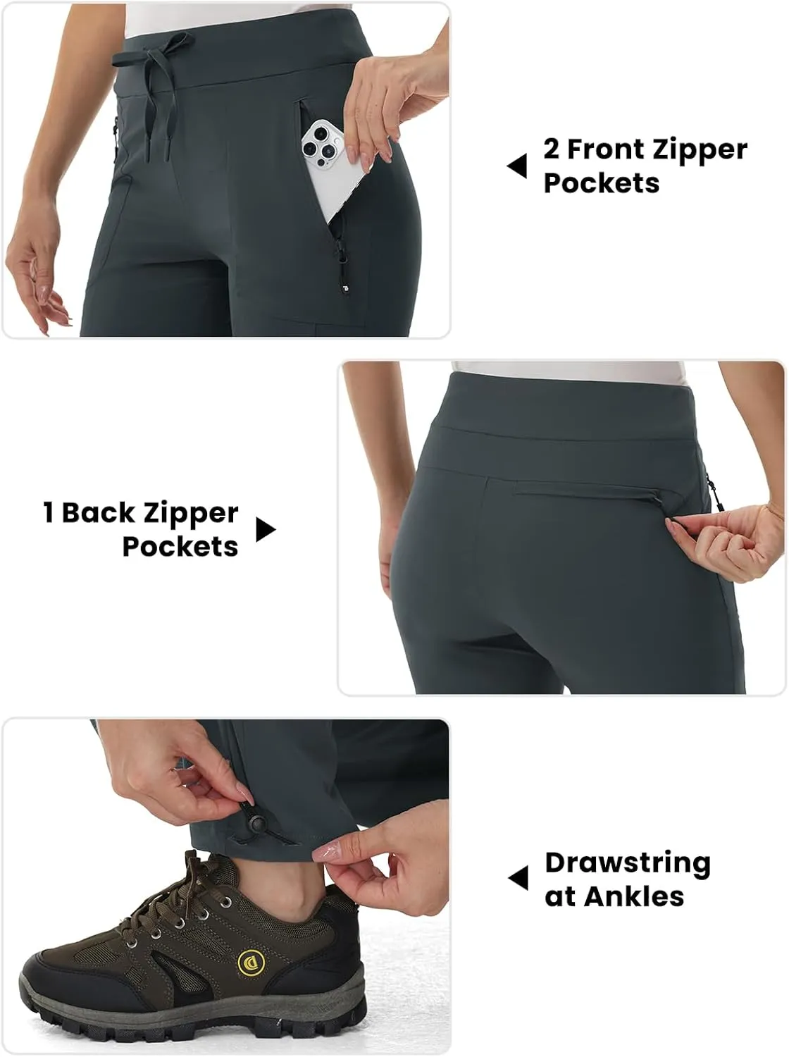 BGOWATU Women's Hiking Pants Lightweight Quick Dry Casual Joggers with Zipper Pockets Athletic Water Resistant Outdoor