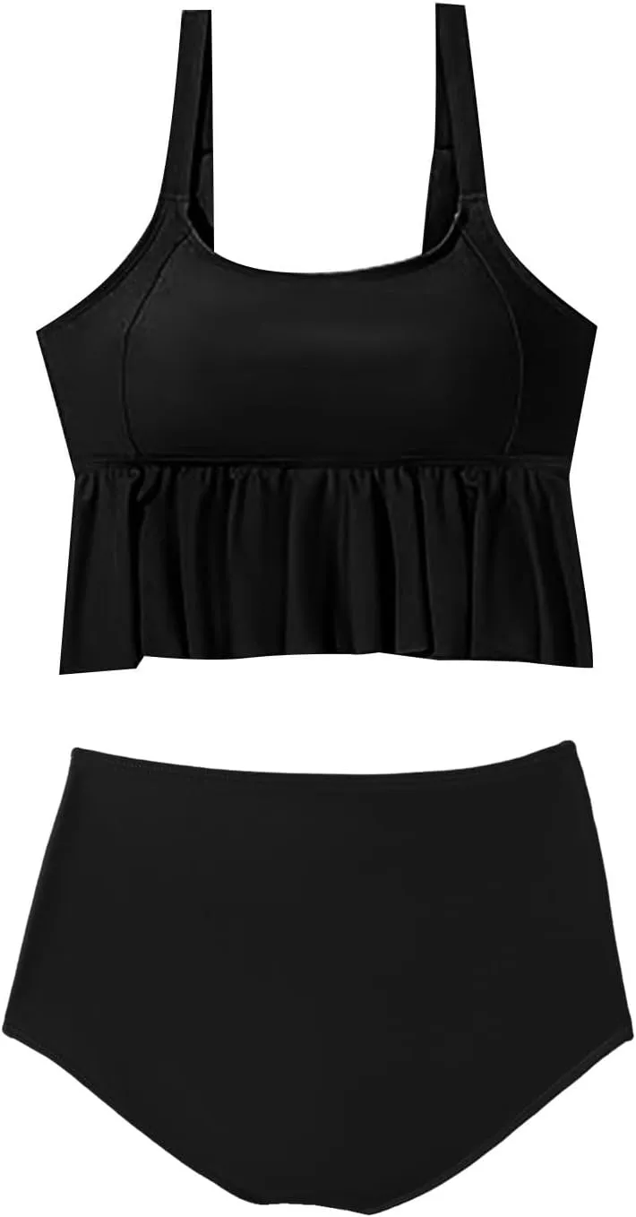 Bikini Set for Women Swimsuits 2025 Ruffle Tops and Floral Bottoms Swim Suit Bathing Suit Two Piece Tankini Swimsuits