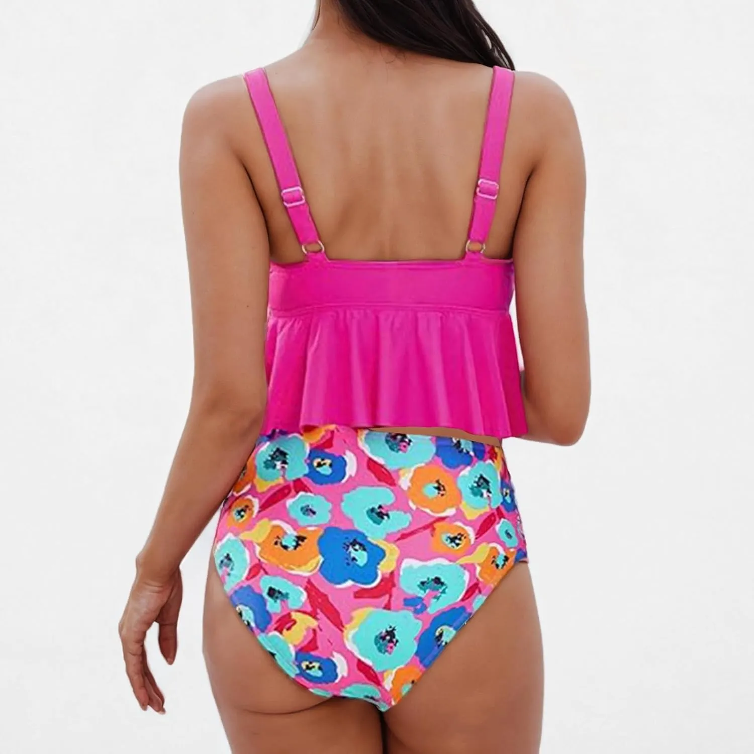 Bikini Set for Women Swimsuits 2025 Ruffle Tops and Floral Bottoms Swim Suit Bathing Suit Two Piece Tankini Swimsuits