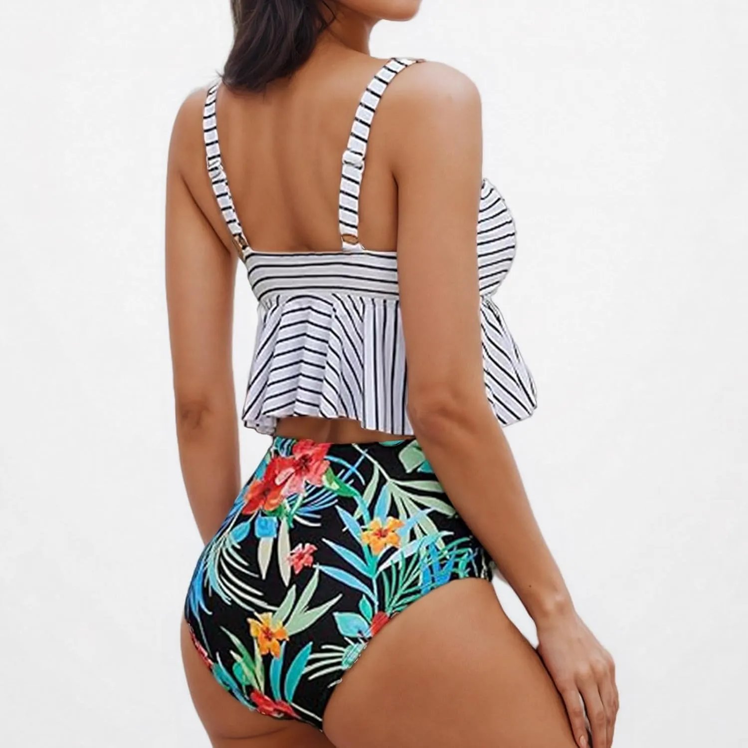 Bikini Set for Women Swimsuits 2025 Ruffle Tops and Floral Bottoms Swim Suit Bathing Suit Two Piece Tankini Swimsuits