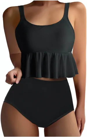 Bikini Set for Women Swimsuits 2025 Ruffle Tops and Floral Bottoms Swim Suit Bathing Suit Two Piece Tankini Swimsuits