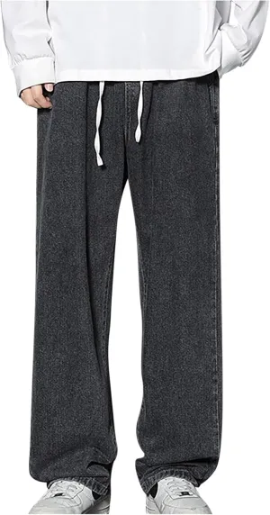 Binmer Streetwear Hip Hop Denim Pants for Men Casual Baggy Sports Drawstring Elastic Waist Wide Leg Trousers Streetwear 2025