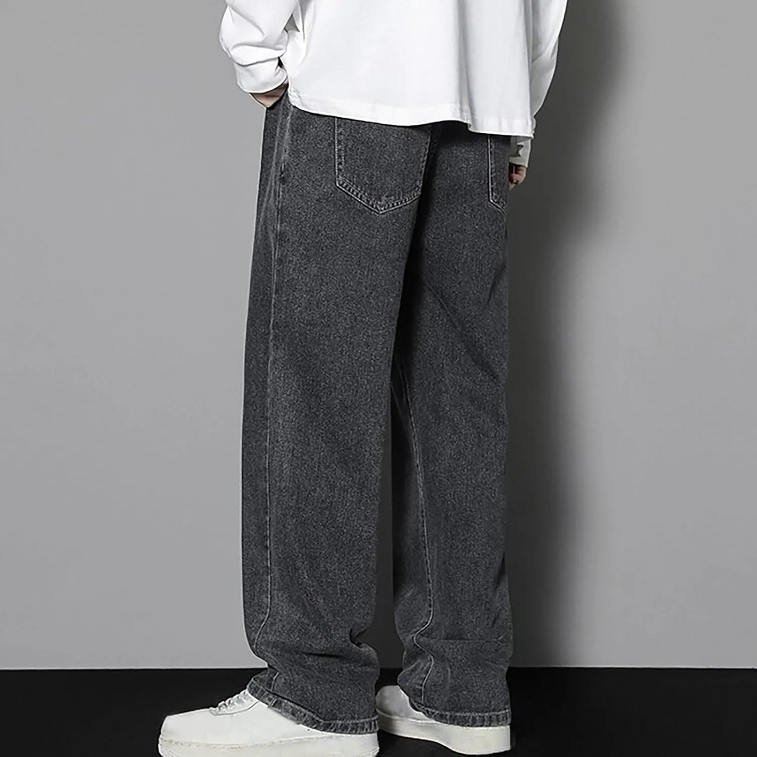 Binmer Streetwear Hip Hop Denim Pants for Men Casual Baggy Sports Drawstring Elastic Waist Wide Leg Trousers Streetwear 2025