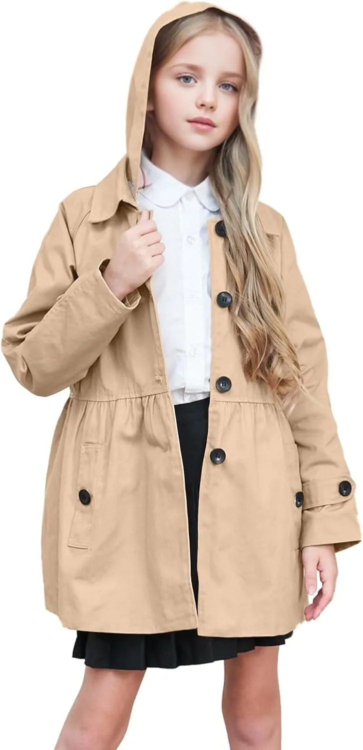 BINPAW Girl's Hooded Trench Coat
