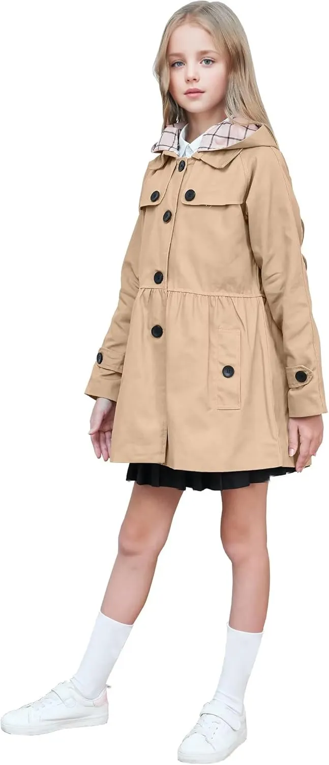 BINPAW Girl's Hooded Trench Coat