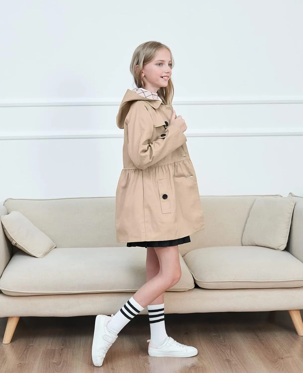 BINPAW Girl's Hooded Trench Coat