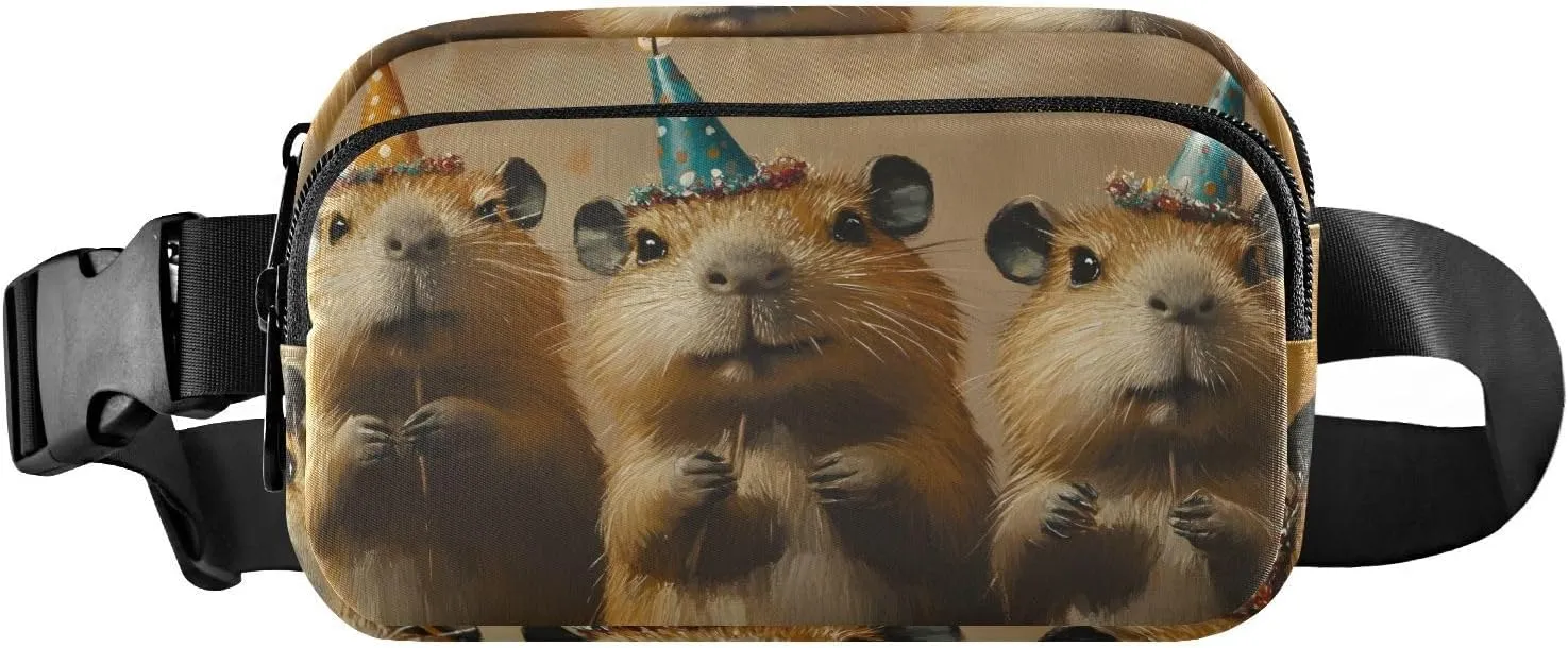 Birthday Capybara Fanny Pack Water Resistant, Women Men Waist Pack Sling Bag Purse for Travel Hiking