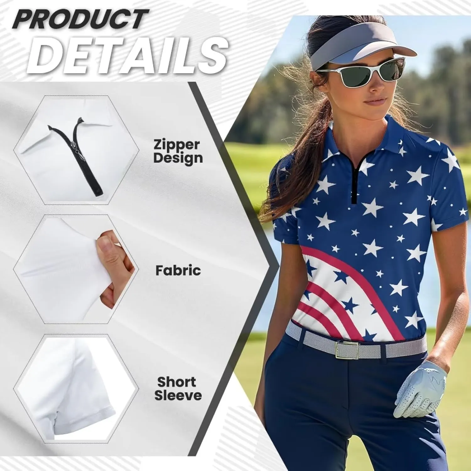 Biyejit Womens Golf Polo Shirts 1/4 Zip Up Short Sleeve Quick Dry Workout Tops Sun Protection Tennis Shirts Slim Fit