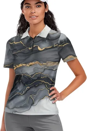 Biyejit Womens Golf Polo Shirts 1/4 Zip Up Short Sleeve Quick Dry Workout Tops Sun Protection Tennis Shirts Slim Fit