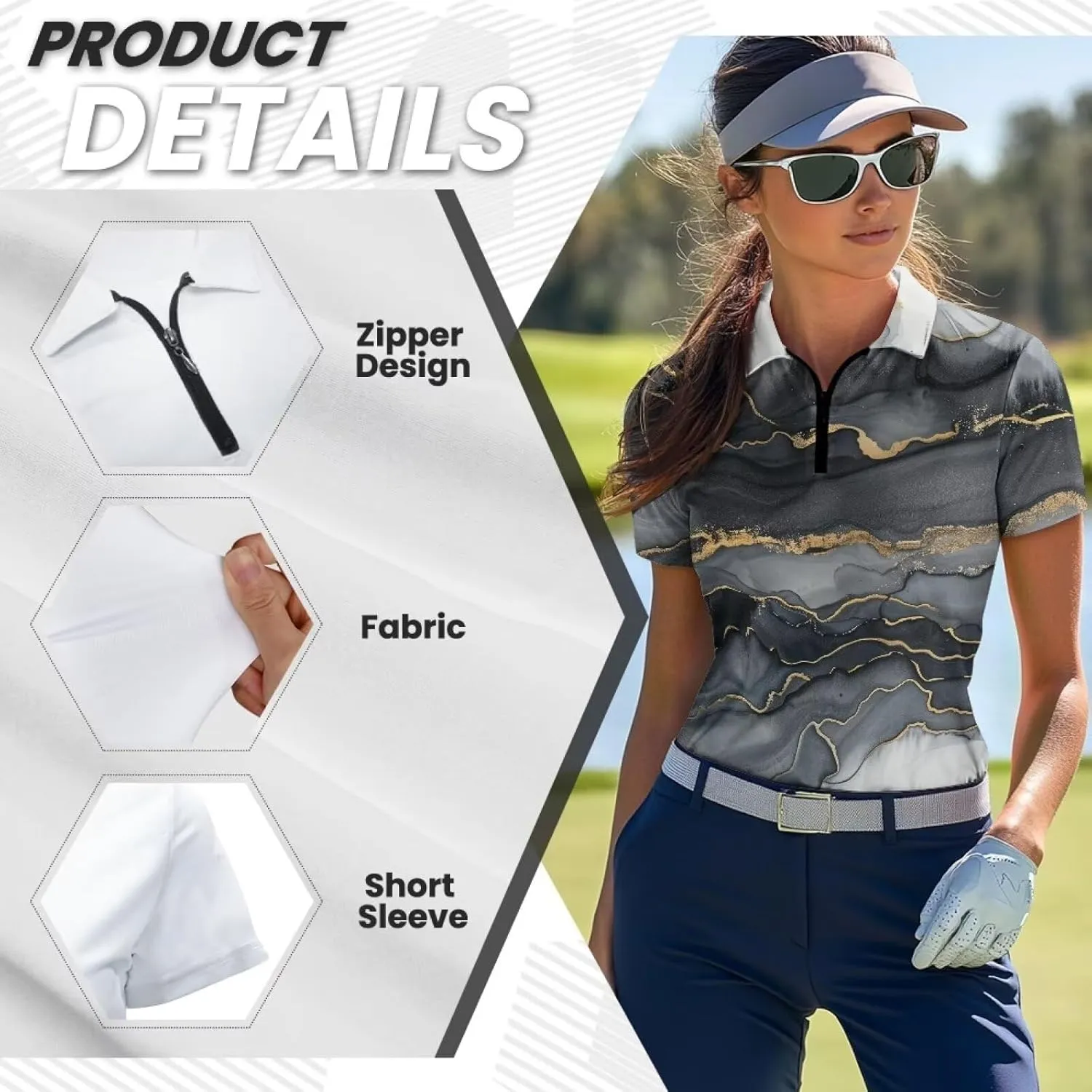 Biyejit Womens Golf Polo Shirts 1/4 Zip Up Short Sleeve Quick Dry Workout Tops Sun Protection Tennis Shirts Slim Fit