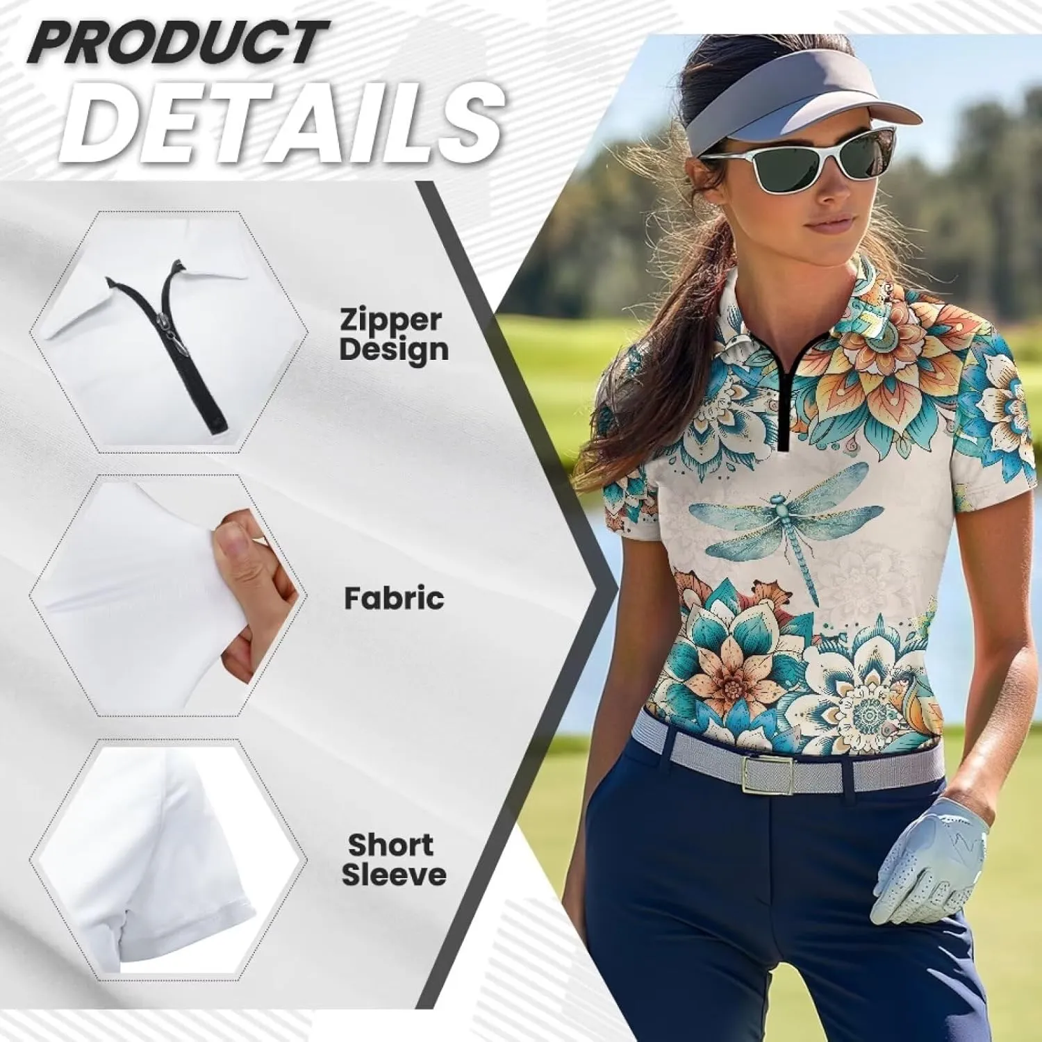 Biyejit Womens Golf Polo Shirts 1/4 Zip Up Short Sleeve Quick Dry Workout Tops Sun Protection Tennis Shirts Slim Fit