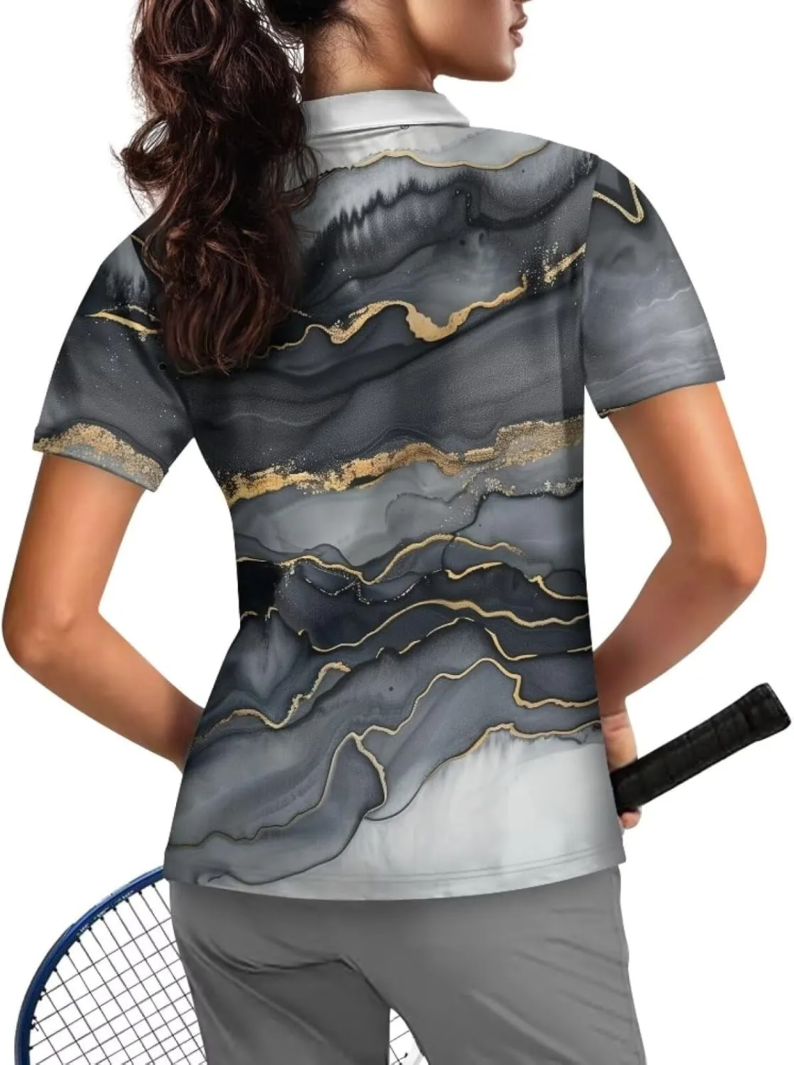 Biyejit Womens Golf Polo Shirts 1/4 Zip Up Short Sleeve Quick Dry Workout Tops Sun Protection Tennis Shirts Slim Fit