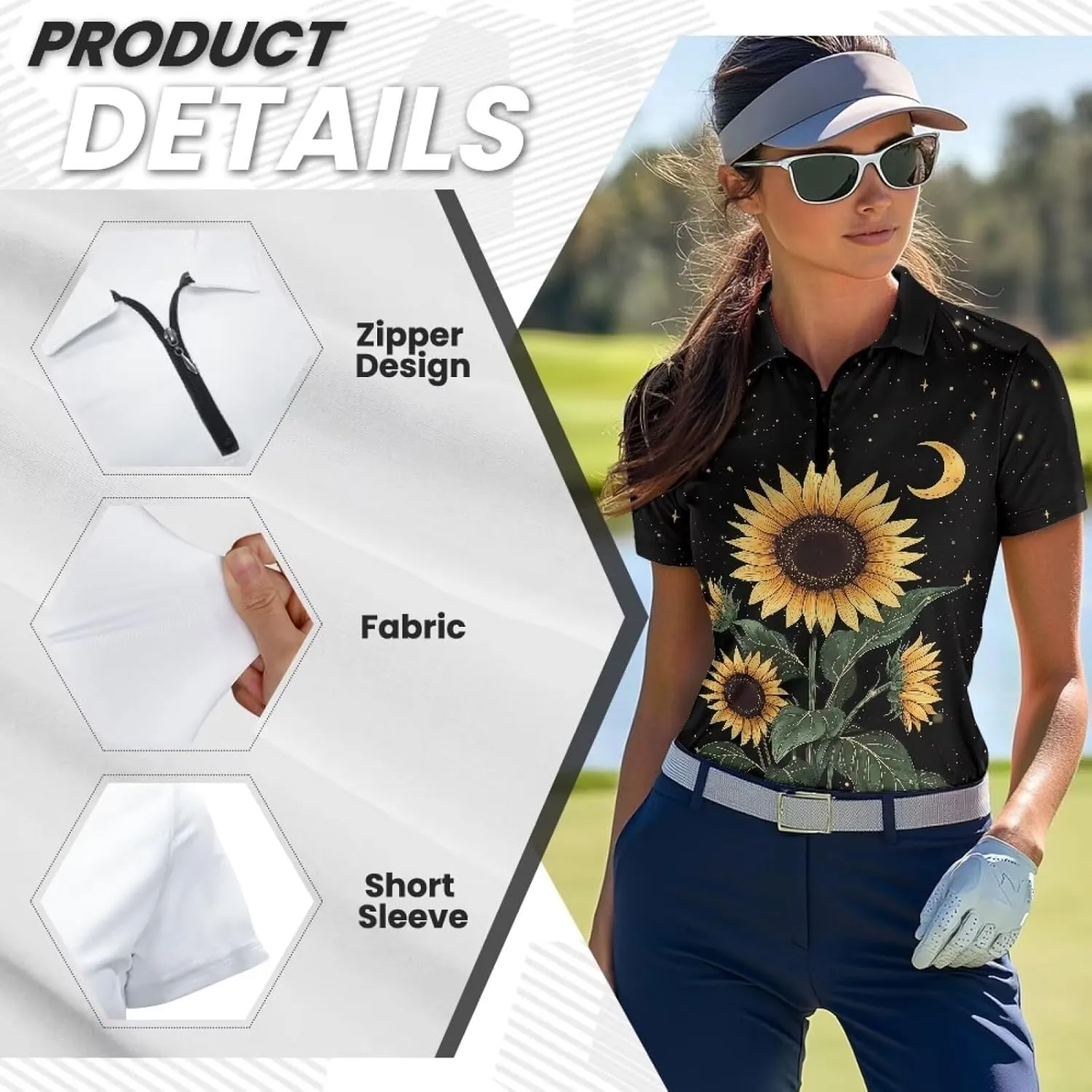 Biyejit Womens Golf Polo Shirts 1/4 Zip Up Short Sleeve Quick Dry Workout Tops Sun Protection Tennis Shirts Slim Fit