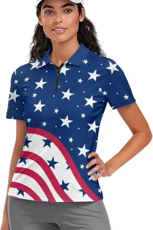 Biyejit Womens Golf Polo Shirts 1/4 Zip Up Short Sleeve Quick Dry Workout Tops Sun Protection Tennis Shirts Slim Fit