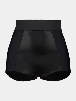 Black High-Waisted Satin Panties Shorts