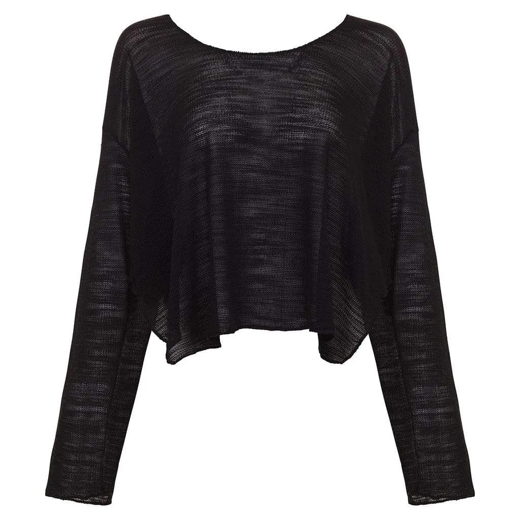 Black Sheer Long Sleeve Crop Top