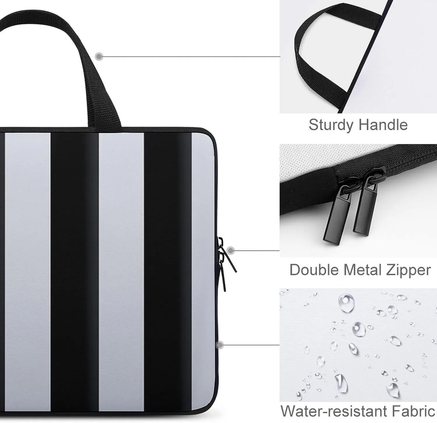 Black White Stripes Laptop Bag Durable Laptop Sleeve Water-Resistant Notebook Bag for Computer Or Tablet