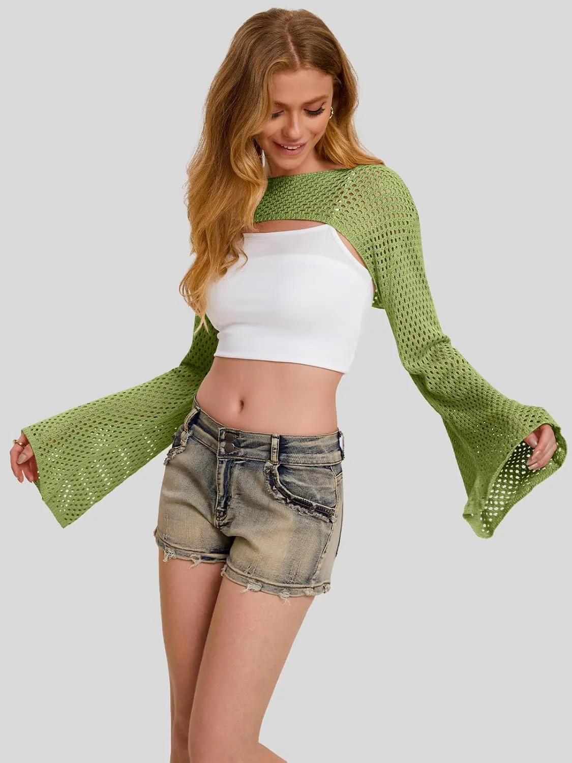 Bloggerlove Crochet Crop Tops for Women Trendy Bolero Hollow Out Shrug Sweaters Sexy Beach Cover Ups Y2K Tops S-XL