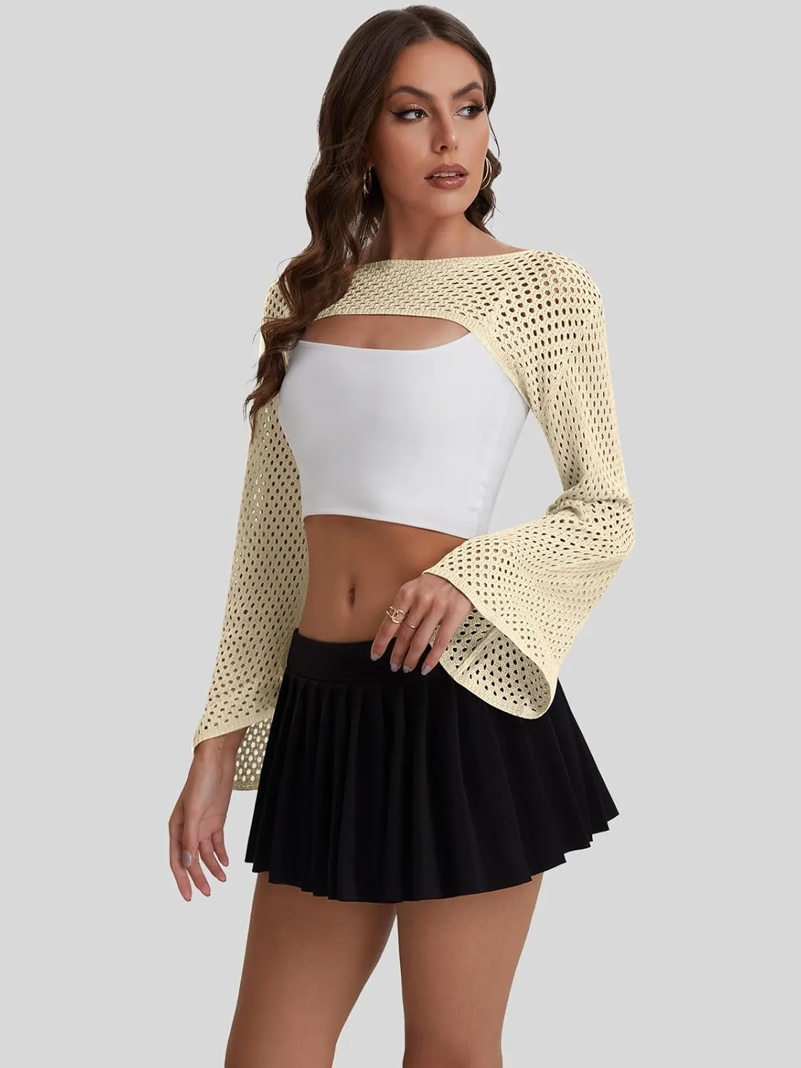 Bloggerlove Crochet Crop Tops for Women Trendy Bolero Hollow Out Shrug Sweaters Sexy Beach Cover Ups Y2K Tops S-XL
