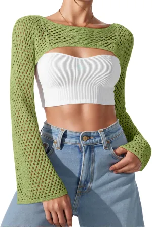 Bloggerlove Crochet Crop Tops for Women Trendy Bolero Hollow Out Shrug Sweaters Sexy Beach Cover Ups Y2K Tops S-XL
