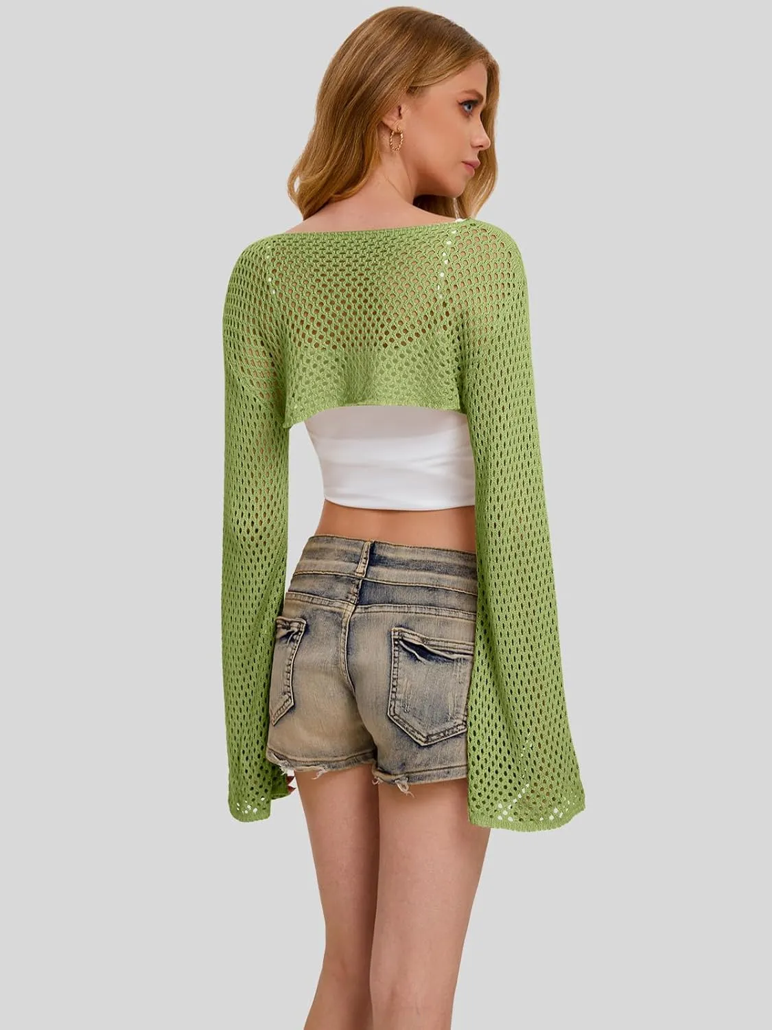 Bloggerlove Crochet Crop Tops for Women Trendy Bolero Hollow Out Shrug Sweaters Sexy Beach Cover Ups Y2K Tops S-XL