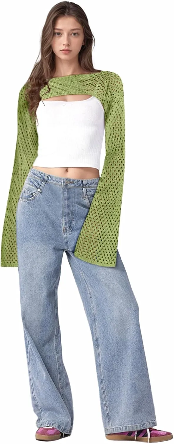 Bloggerlove Crochet Crop Tops for Women Trendy Bolero Hollow Out Shrug Sweaters Sexy Beach Cover Ups Y2K Tops S-XL