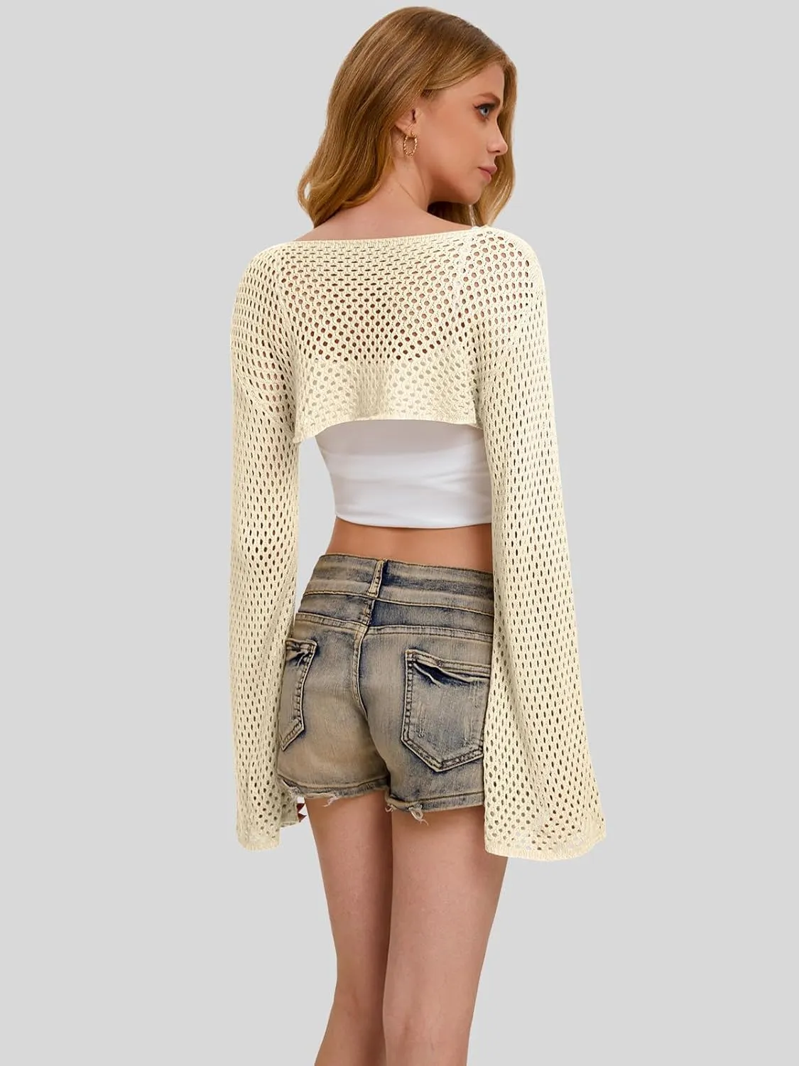 Bloggerlove Crochet Crop Tops for Women Trendy Bolero Hollow Out Shrug Sweaters Sexy Beach Cover Ups Y2K Tops S-XL