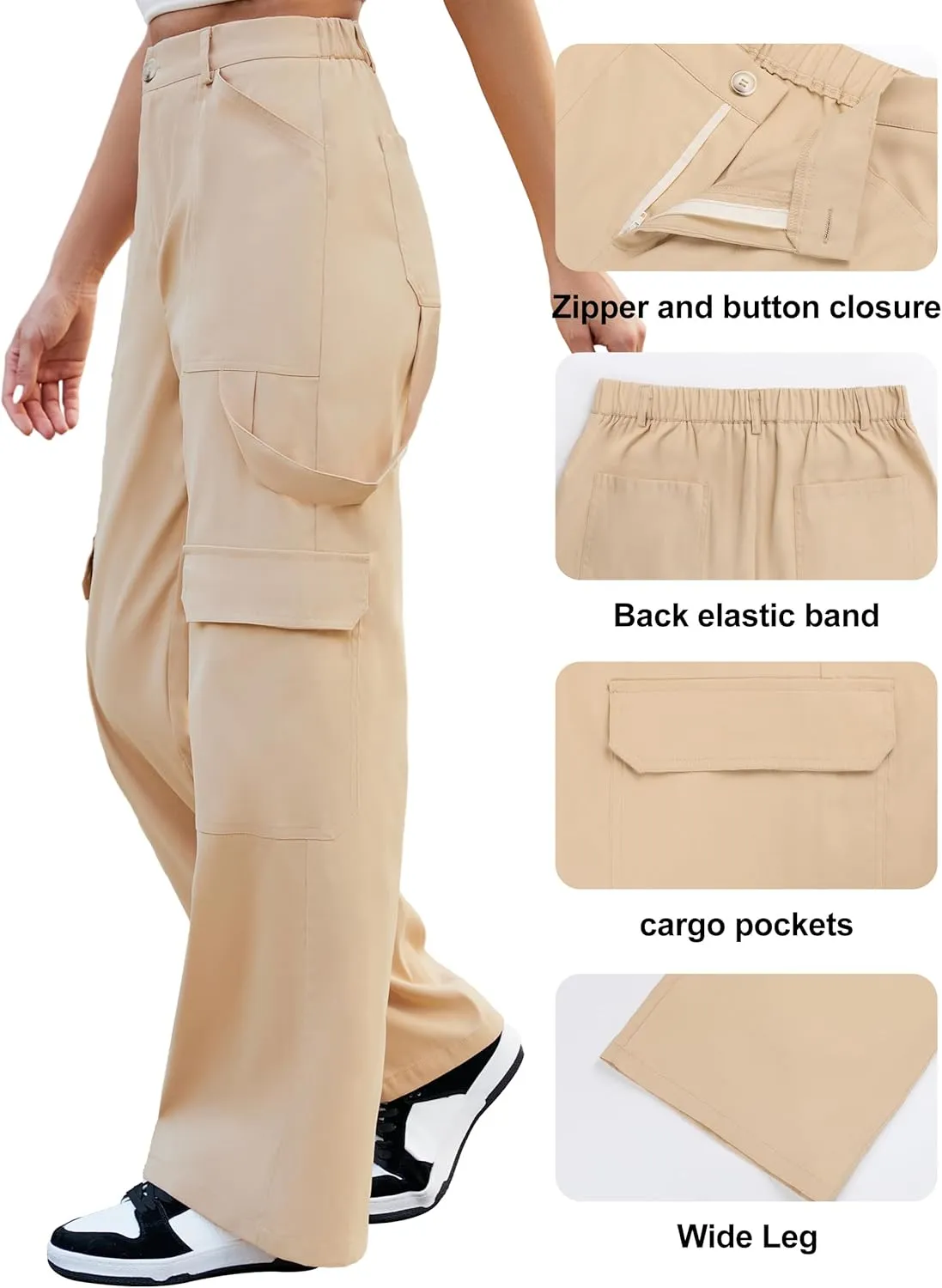 Blooming Jelly Women High Waisted Cargo Pants Wide Leg Baggy Waistband Y2k Pants with Multiple Pockets