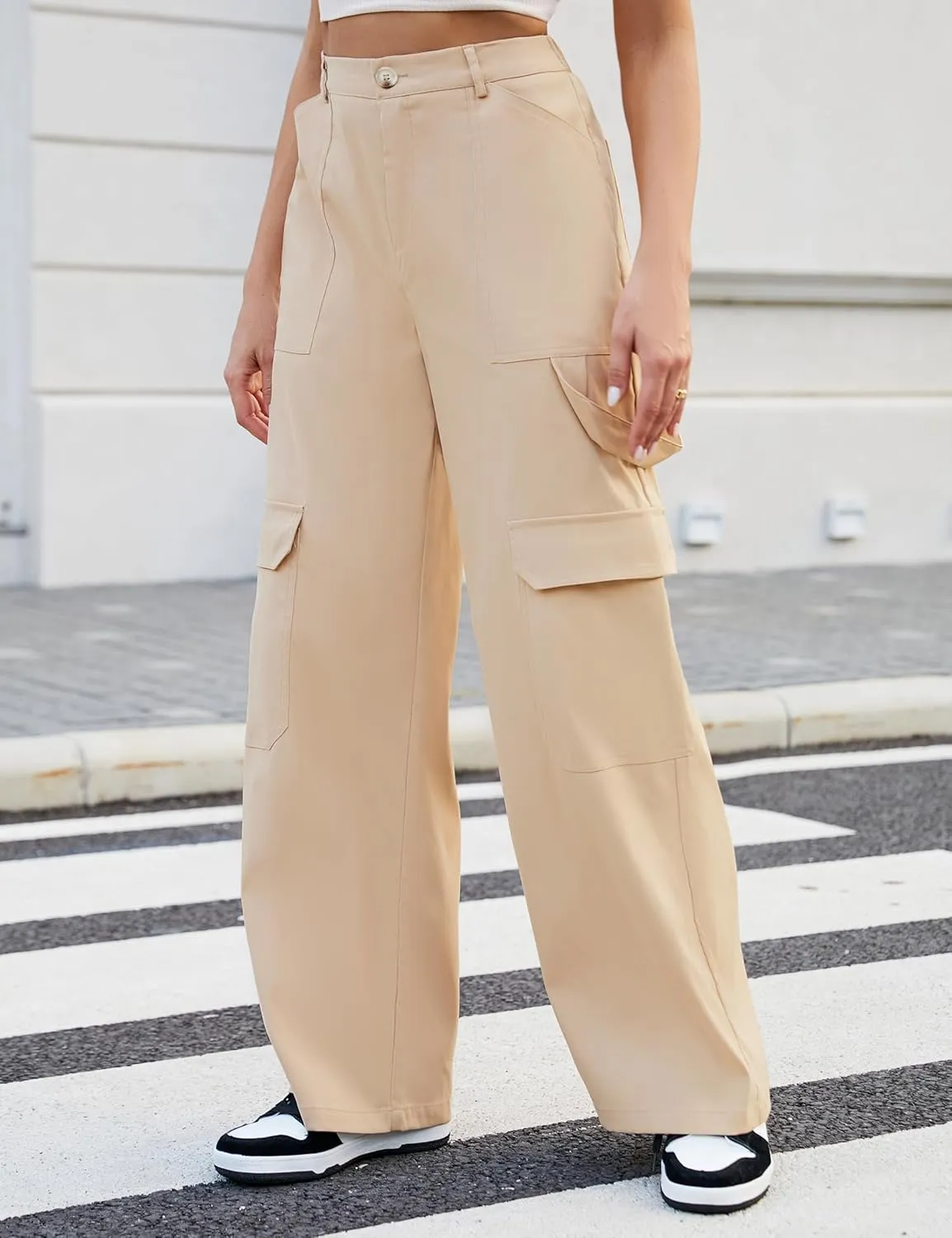 Blooming Jelly Women High Waisted Cargo Pants Wide Leg Baggy Waistband Y2k Pants with Multiple Pockets
