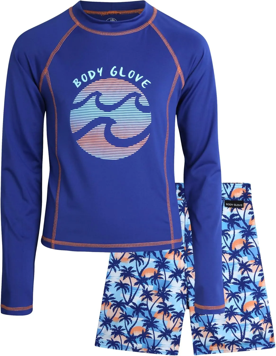 Body Glove Boys Rash Guard Set - UPF 50  Swim Shirt and Bathing Suit Trunks - Swimwear Set for Boys (4-12)