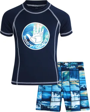 Body Glove Boys' Rash Guard Swim Set - 2 Piece UPF 50  Swim Shirt and Bathing Suit Trunk for Boys (4-12)