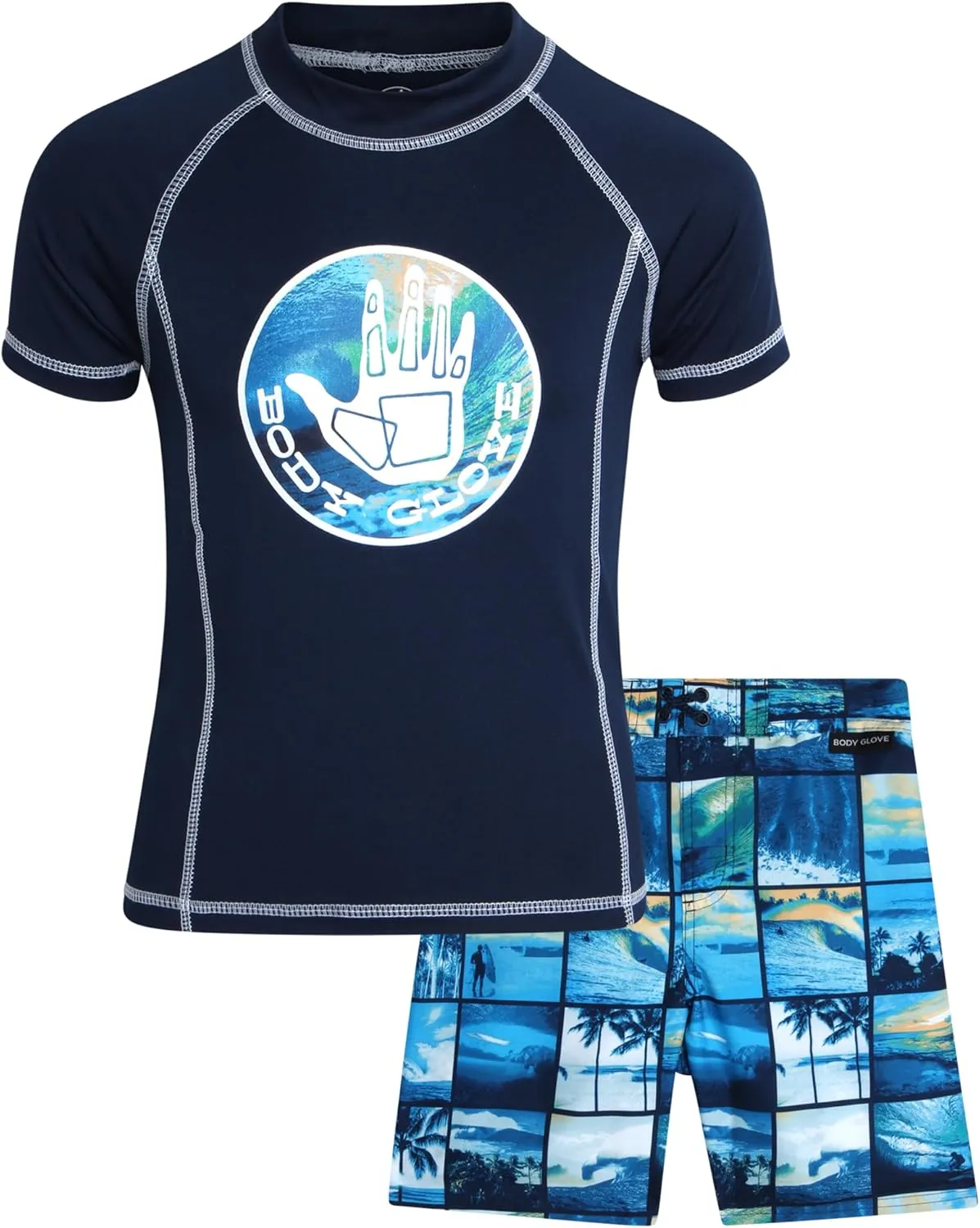 Body Glove Boys' Rash Guard Swim Set - 2 Piece UPF 50  Swim Shirt and Bathing Suit Trunk for Boys (4-12)