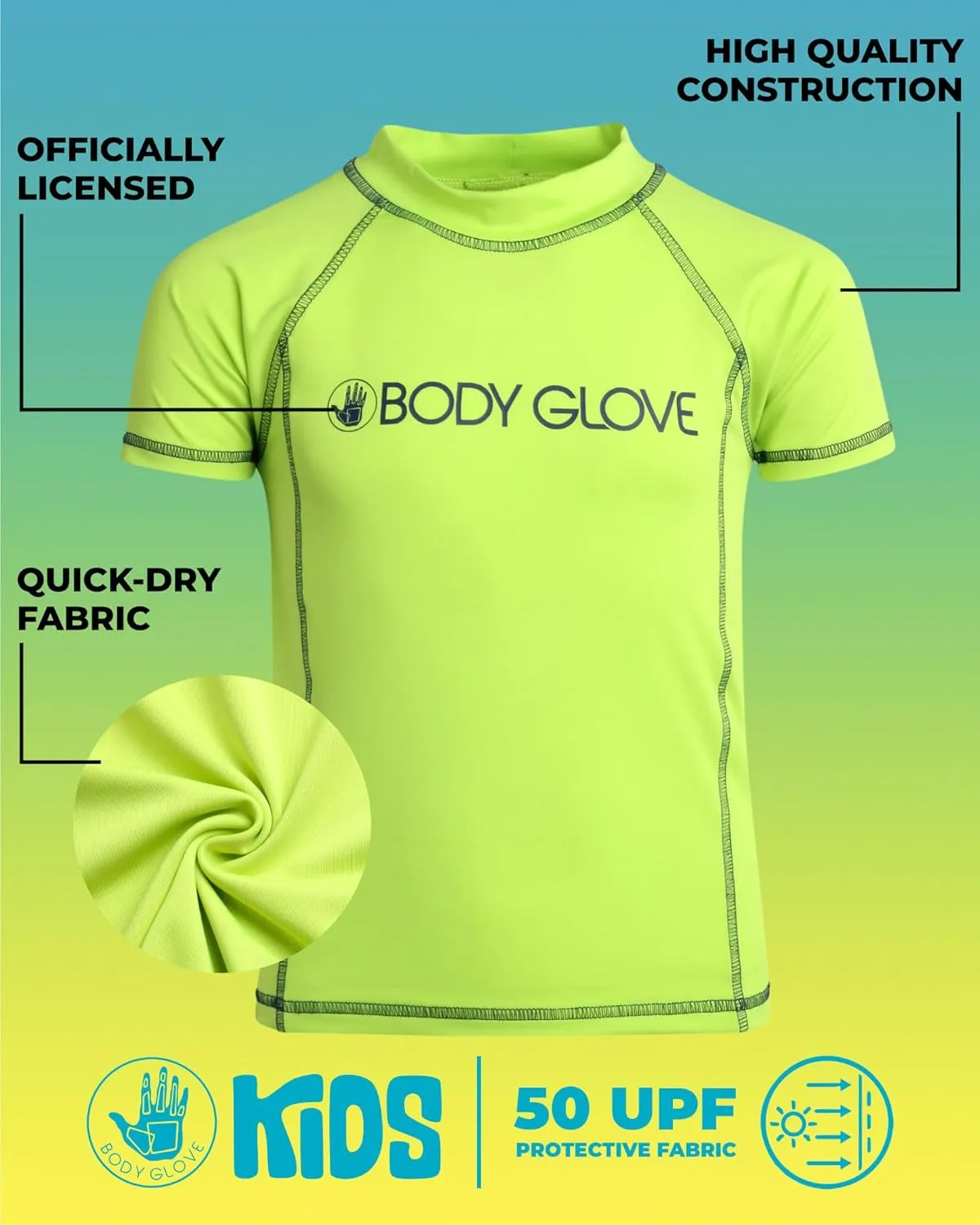 Body Glove Boys Swim Shirt - 2 Pack UPF 50  Quick Dry Sun Protection Short Sleeve Rash Guard for Boys Kids Swimwear (2T-14)