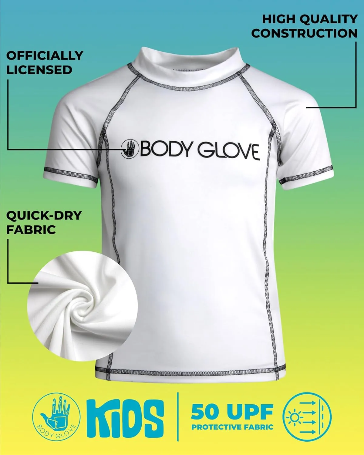 Body Glove Boys Swim Shirt - 2 Pack UPF 50  Quick Dry Sun Protection Short Sleeve Rash Guard for Boys Kids Swimwear (2T-14)