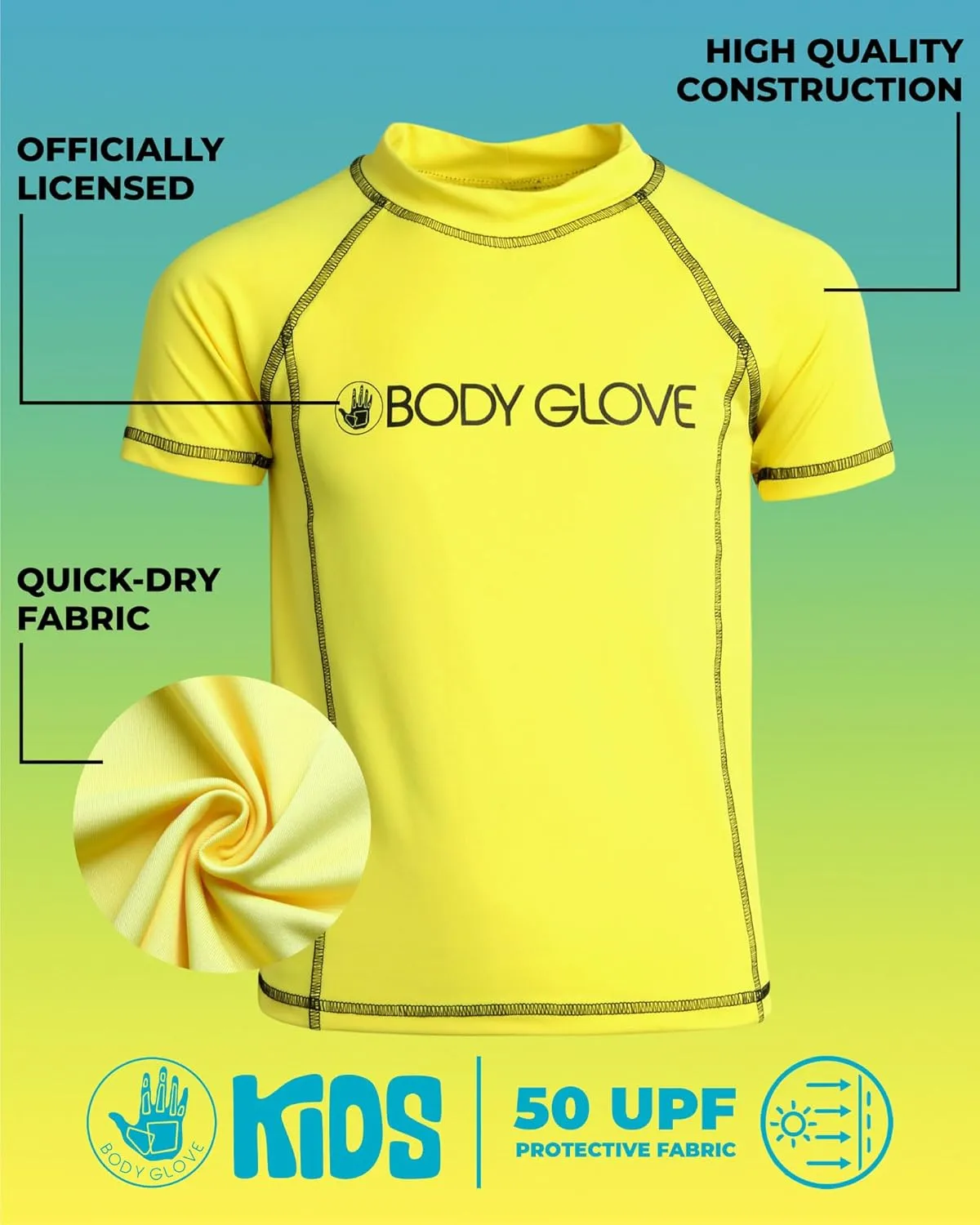 Body Glove Boys Swim Shirt - 2 Pack UPF 50  Quick Dry Sun Protection Short Sleeve Rash Guard for Boys Kids Swimwear (2T-14)