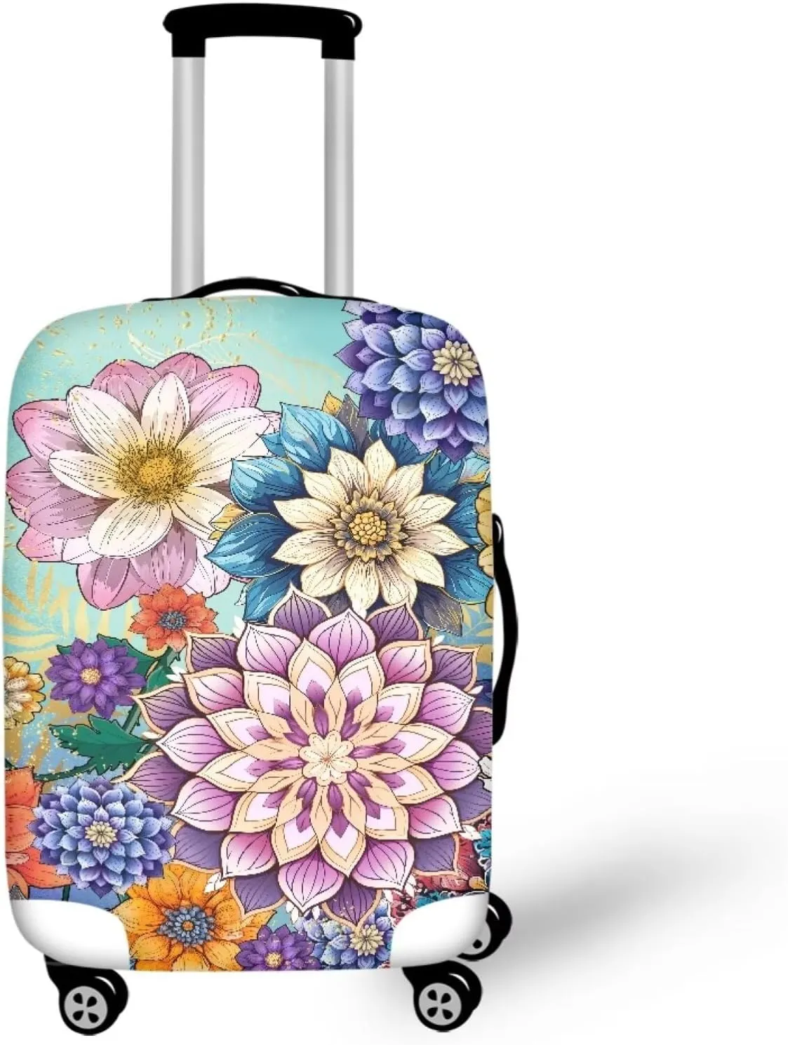 Boho Flower Suitcase Cover - 25-28 Inch - Spinner Wheels - Carrying Handle - Water Resistant - Soft Shell - Design