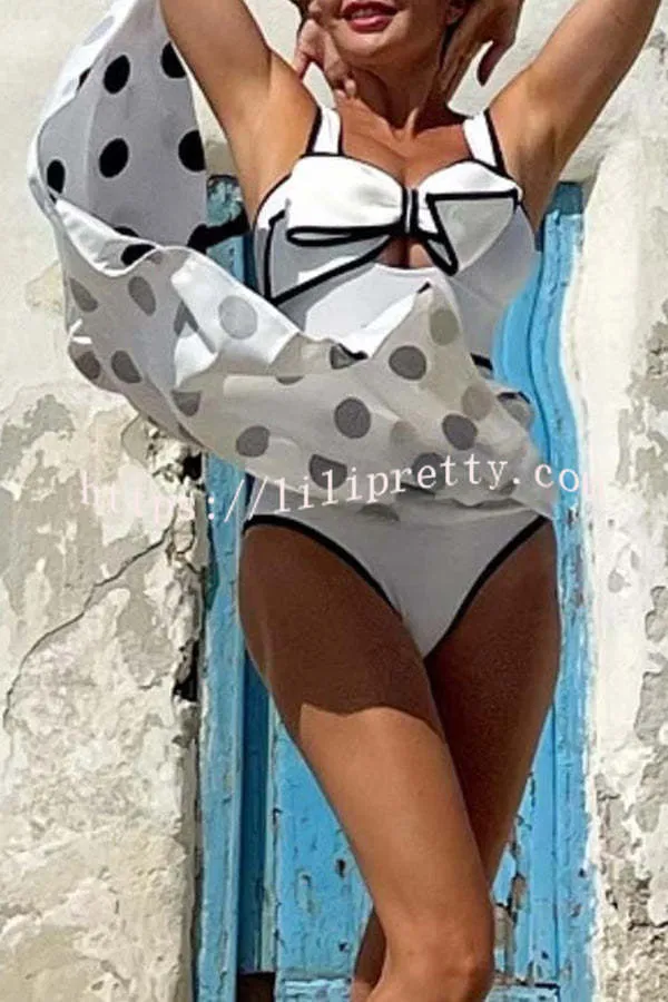 Bow Swimsuit and Elastic Waist Spotted One Piece Swimsuit   Skirt
