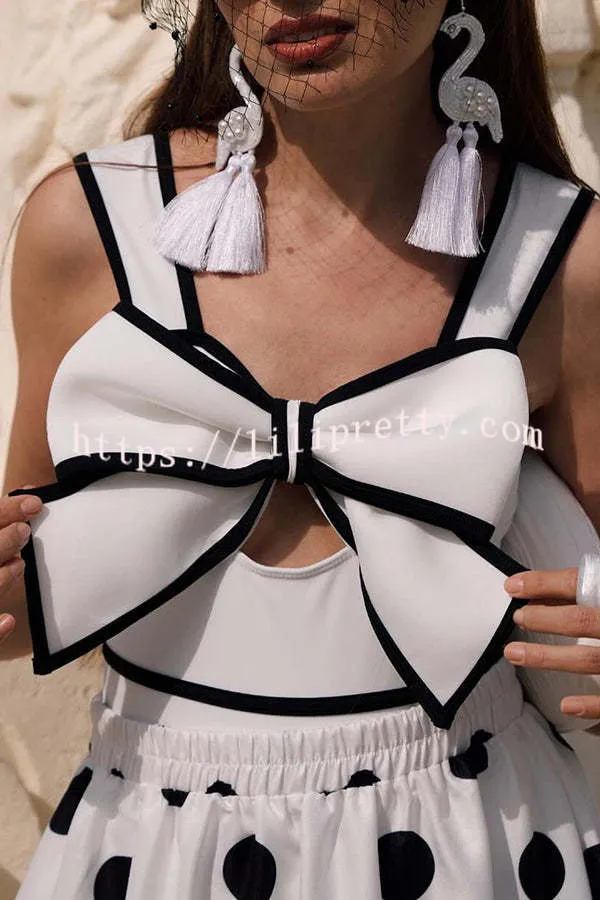 Bow Swimsuit and Elastic Waist Spotted One Piece Swimsuit   Skirt
