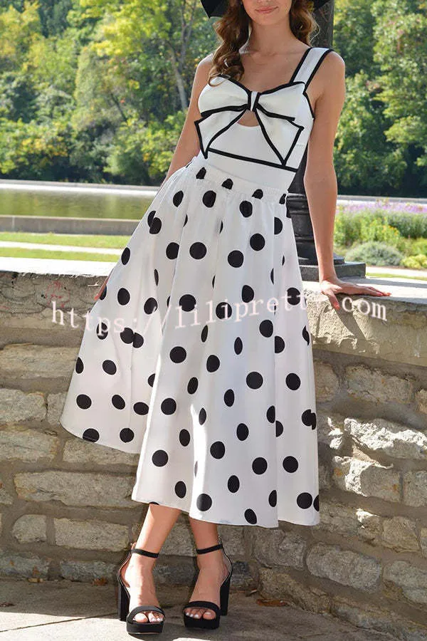 Bow Swimsuit and Elastic Waist Spotted One Piece Swimsuit   Skirt