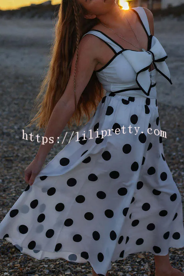 Bow Swimsuit and Elastic Waist Spotted One Piece Swimsuit   Skirt