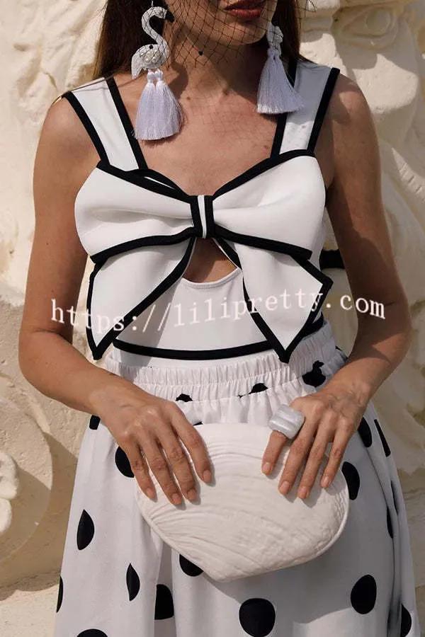 Bow Swimsuit and Elastic Waist Spotted One Piece Swimsuit   Skirt